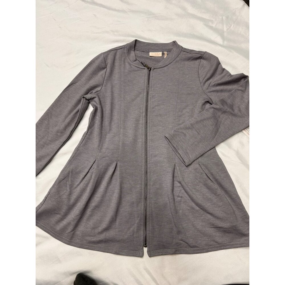 Logo Lori Goldstein Girls' XL Light Gray Zip-Up Top